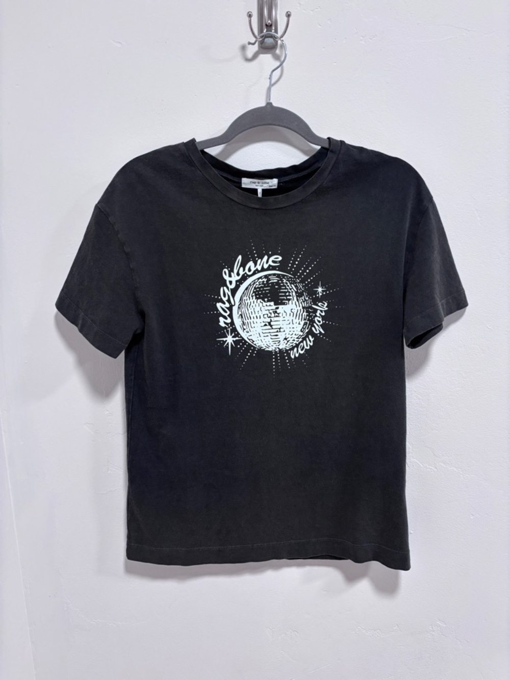 rag & bone Black Tee with White Disco Ball Graphic